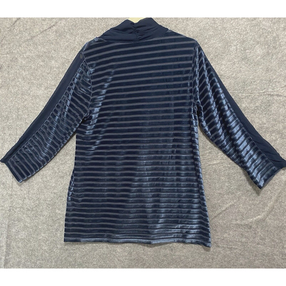 Soft Surroundings Velvet Chiffon Cowl Neck Tunic Sz M‎ Blue Striped Lined Party - Picture 5 of 9